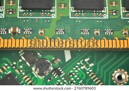 Close-up view of computer RAM module and motherboard circuitry