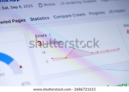 A close-up view of a computer screen showcasing web analytics dashboard statistics, including error reports and performance trends vital for comprehensive SEO management and digital business strategy