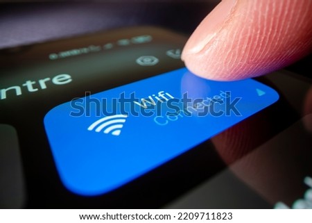 Close-up view of connecting smartphone to wifi, shot with macro probe lens
