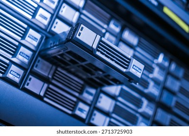 A close-up view of a data server storage device in an advanced data center, showcasing modern technology and efficient hardware solutions for data management. - Powered by Shutterstock - Get 15% off with code: PIKWIZARD15