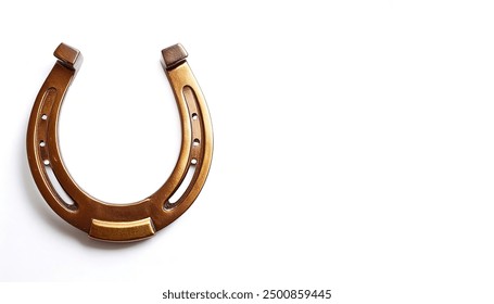 closeup view of a decorative horseshoe or horse shoe for design or decor in a farm style home or house.  pointing up means good luck or good fortune. Isolated on white background with copy space - Powered by Shutterstock