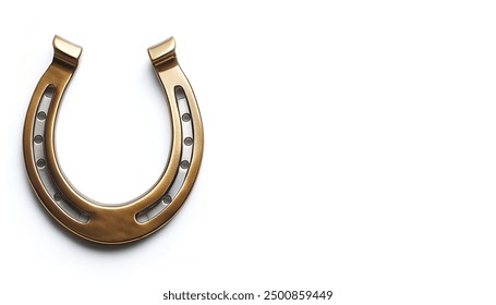 closeup view of a decorative horseshoe or horse shoe for design or decor in a farm style home or house.  pointing up means good luck or good fortune. Isolated on white background with copy space - Powered by Shutterstock