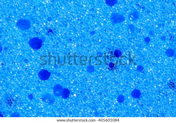 Closeup\
view of dish / car cleaning blue sponge, a soft, light, porous\
substance usually made of synthetic material. Sponges absorb liquid\
and are used for washing / cleaning\
purposes.
