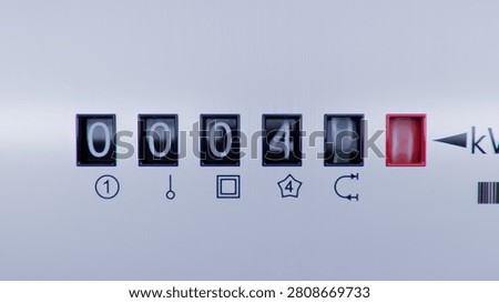 Close-up view of electrometer measuring electricity consumption. Animation with kWh counter. Electric meter display changing numbers. Concept of rising costs of electric power. Home power supply.