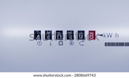 Close-up view of electrometer measuring electricity consumption. Animation with kWh counter. Electric meter display changing numbers. Concept of rising costs of electric power. Home power supply.