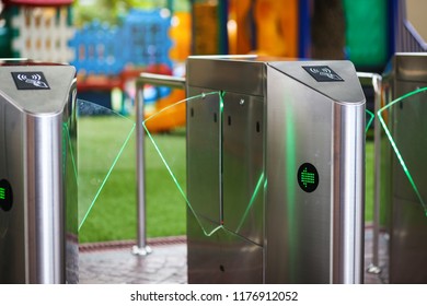 Close-up view of electronic access control system at the school. 