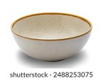 Closeup view of empty brown ceramic bowl with dark brown edge isolated on white background with clipping path.