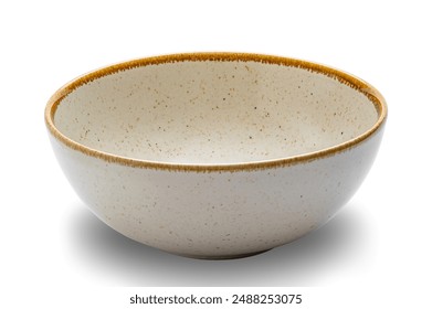 Closeup view of empty brown ceramic bowl with dark brown edge isolated on white background with clipping path. - Powered by Shutterstock