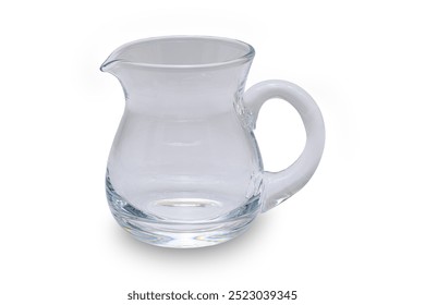 Closeup view of empty single small glass jar isolated on white bakground with clipping path.