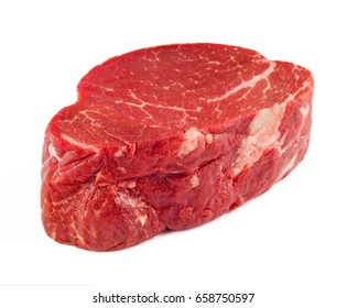 Close-up view of filet mignon isolated on white background.