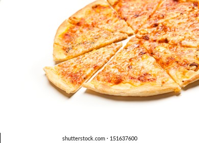 Closeup View Of Four Cheese Pizza Isolated Over White