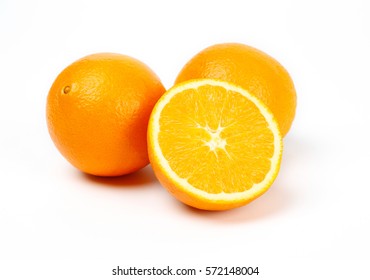 Close-up View Of Fresh Navel Orange Isolated On White Background.