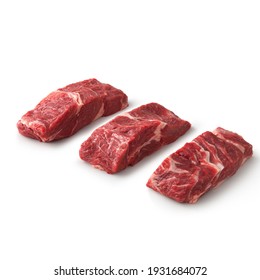 Close-up View Of Fresh Raw Country Style Ribs Chuck Cut In Isolated White Background