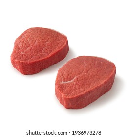 Close-up View Of Fresh Raw Eye Of Round Steak Round Cut In Isolated White Background