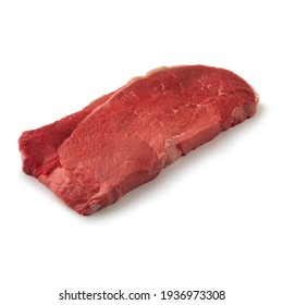 Close-up view of fresh raw Top Round Steak Round cut in isolated white background