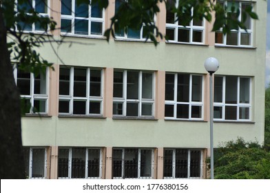 Close-up view of the front of the building