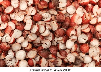 Close-up view full frame background of Salt Dried Semen Euryales stacked together. Texture background