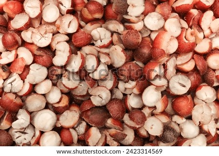 Close-up view full frame background of Salt Dried Semen Euryales stacked together. Texture background