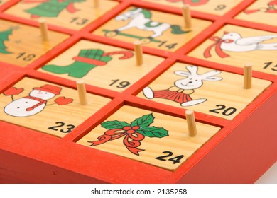 Close-up View Of A Hand Painted Wooden Advent Calendar