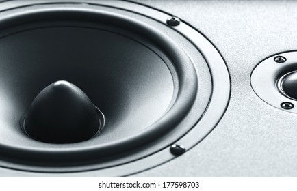 Closeup View Of Huge Black Bass Speaker With High Quality Membrane