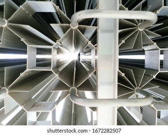 Close-up View Inside A Stainless Steel Vaporizer In LNG Liquefaction Facility