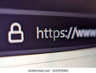Closeup view of internet browser address bar with security lock icon and url text - Shutterstock ID 2147070443