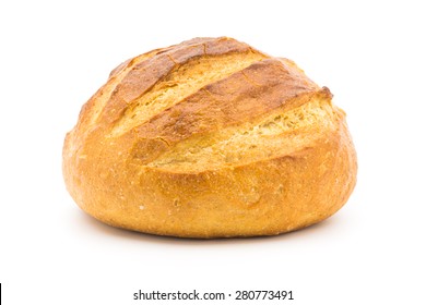 Closeup View Isolated Country Bread on White Background.