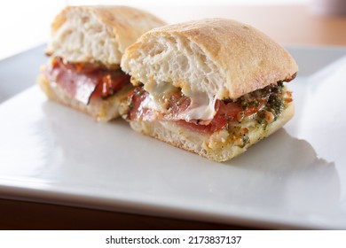 A Closeup View Of An Italian Deli Meat Sandwich.