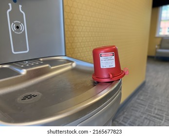 Closeup View Of A Locked Out Water Fountain. Public Drinking Fountains Were Commonly Removed From Service During The COVID-19 Pandemic.