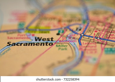 Close-up View Of The Map Of The Main Streets Of West Sacramento California, USA October 2017
