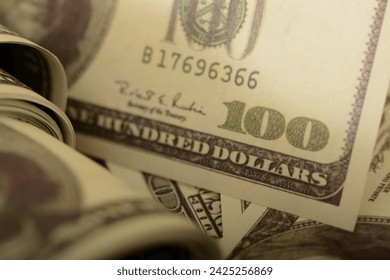 Close-up view of money banknotes, exemplifying financial security and success, wealth.