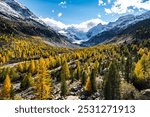 A close-up view of the Morteratsch glacier in autumn, Engadin, Switzerland.
