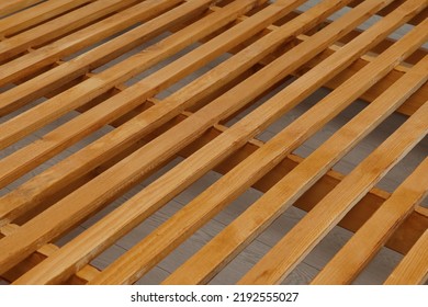 Closeup View Of New Wooden Bed Frame Indoors