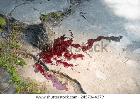 Closeup view old attack crush big heavy beat boulder hit tool holy faith male human hand martyr victim lay injury cut life. Evil hurt fear close up biblic dirt flow red drip land body corpse arm scene