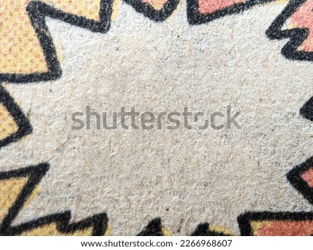 Closeup view of an old comic book page with an empty chat pow bubble on paper fiber texture background