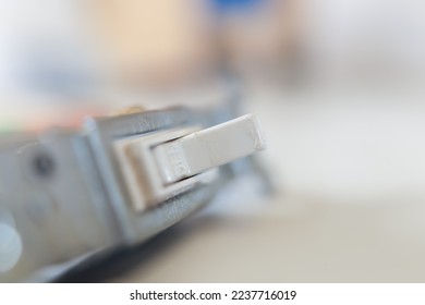 Close-up view of an old electrical switch, selective focus.