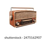 Closeup view old radio isolated on white background