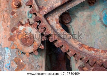 close-up view of old rusty gears