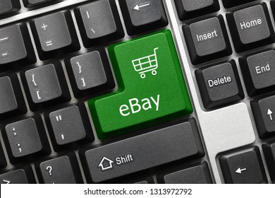 Close-up view on conceptual keyboard - eBay (green key) - Shutterstock ID 1313972792