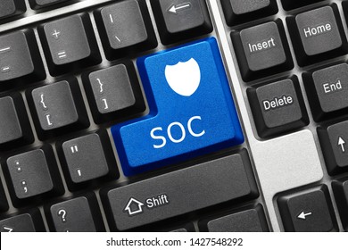 Close-up view on conceptual keyboard - SOC (blue key) - Shutterstock ID 1427548292