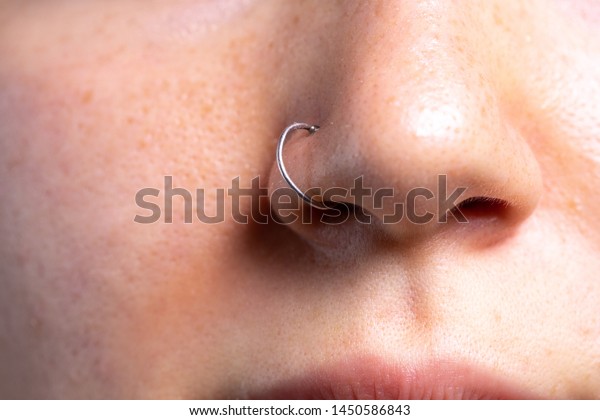Closeup View On Pierced Nose Beautiful 