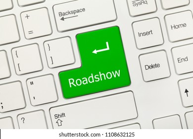 Close-up View On White Conceptual Keyboard - Roadshow (green Key)