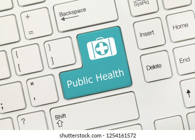 Close-up View On White Conceptual Keyboard - Public Health (blue Key)