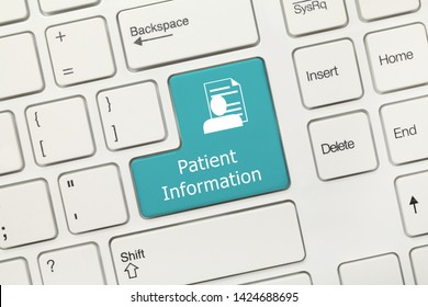 Close-up View On White Conceptual Keyboard - Patient Information (blue Key)