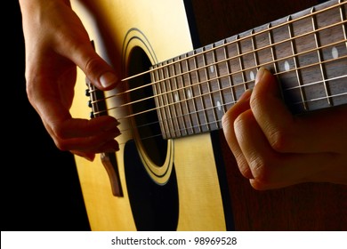 Closeup View Of Playing Classic Spanish Guitar