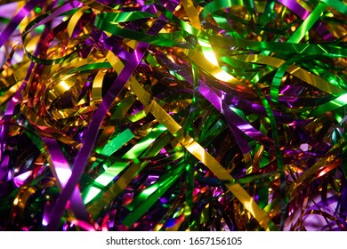 Closeup View Of Purple Gold And Green Party Streamers For Mardi Gras Celebtration Or Party