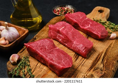 Closeup View Of Raw Boneless Strip Steak Loin With Spice