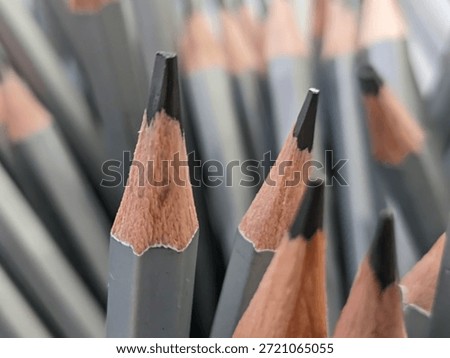 A close-up view of several sharpened graphite pencils with exposed wooden tips, clustered together.