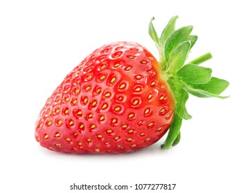 close-up view of single ripe strawberry isolated on white background - Shutterstock ID 1077277817