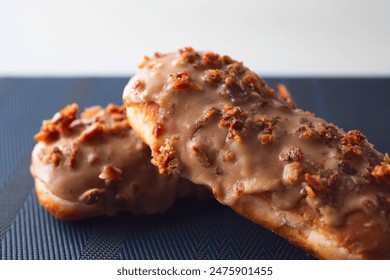 A closeup view of some maple bacon bars.